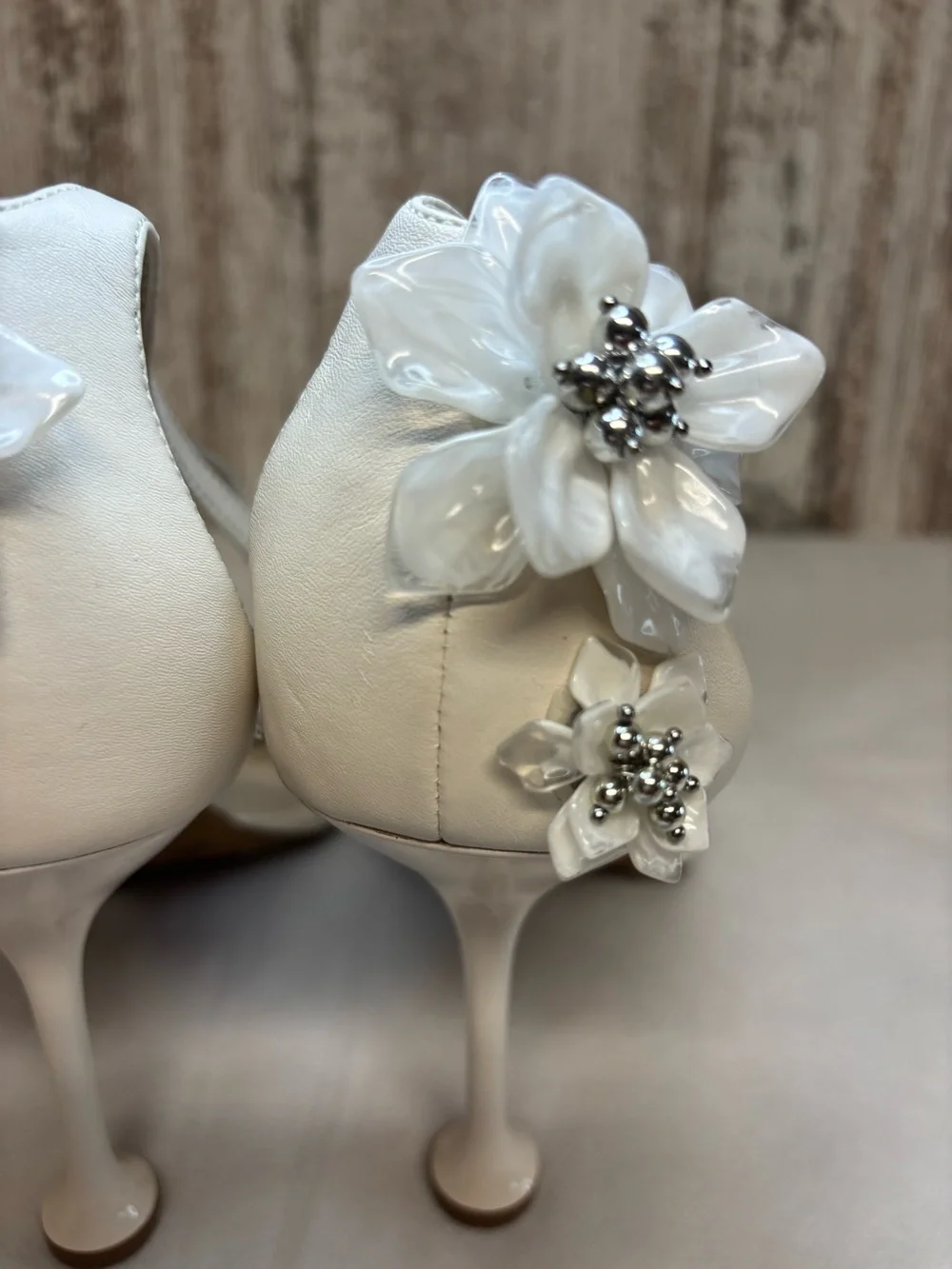 Vince Camuto Ivory Floral Ankle-Strap Stiletto Sandal